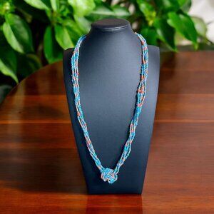 Multi Strand Beaded‎ Knot Necklace Turquoise Coral Boho Gift Vibrant Casual Chic